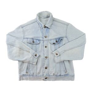 Vintage 80s Lee Denim Trucker Jacket‎ USA Made Men's Large Distressed Western